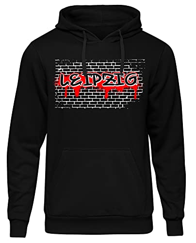 Uglyshirt87 Graffiti Leipzig Herren Kapuzenpullover | Stadt - Leipzig Skyline - Fussball - City - Leipzig Pullover - Ultras - Hoodie | Schwarz (L) von Uglyshirt87