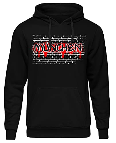 Uglyshirt87 Graffiti München Herren Kapuzenpullover | Stadt - München Skyline - Fussball - City - München Pullover - Ultras - Hoodie | Schwarz (4XL) von Uglyshirt87