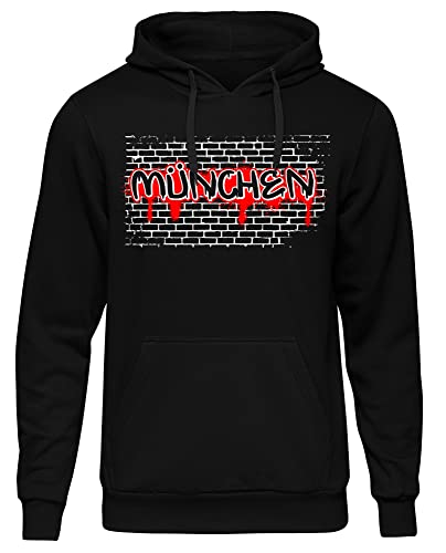 Uglyshirt87 Graffiti München Herren Kapuzenpullover | Stadt - München Skyline - Fussball - City - München Pullover - Ultras - Hoodie | Schwarz (XXL) von Uglyshirt87