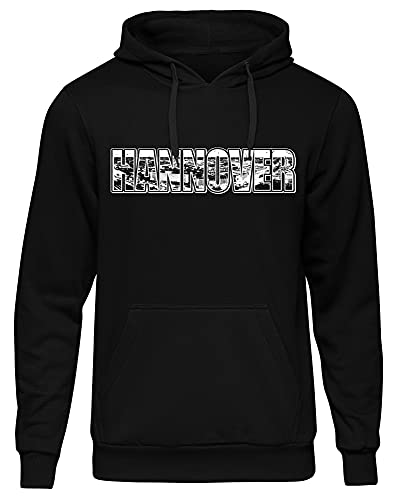 Uglyshirt87 Hannover Vintage Skyline Herren Kapuzenpullover | Stadt - City - Fussball - Sport - Hannover Pullover - Ultras - Hoodie | Schwarz (M) Druck: Weiß von Uglyshirt87