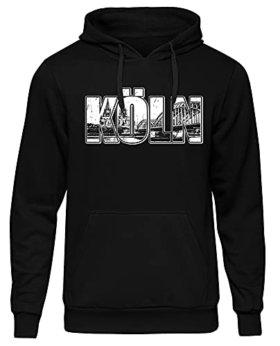 Uglyshirt87 Köln Vintage Skyline Herren Kapuzenpullover | Stadt - City - Fussball - Sport - Köln Pullover - Ultras - Hoodie | Schwarz (3XL) Druck: Weiß von Uglyshirt87