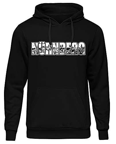 Uglyshirt87 Nürnberg Vintage Skyline Herren Kapuzenpullover | Stadt - City - Fussball - Sport - Nürnberg Pullover - Ultras - Hoodie | Schwarz (L) Druck: Weiß von Uglyshirt87