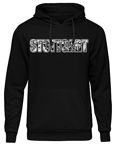 Uglyshirt87 Stuttgart Vintage Skyline Herren Kapuzenpullover | Stadt - City - Fussball - Sport - Stuttgart Pullover - Ultras - Hoodie | Schwarz (3XL) Druck: Weiß von Uglyshirt87