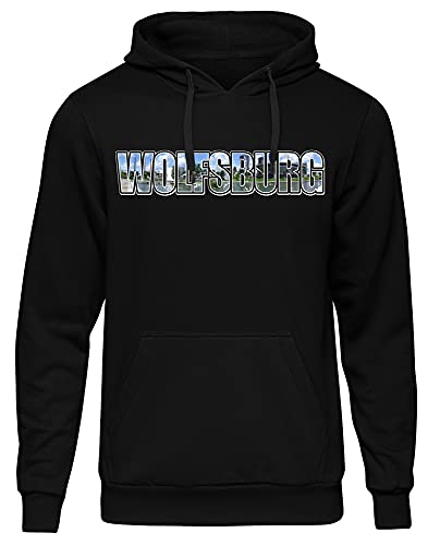 Uglyshirt87 Wolfsburg Vintage Skyline Herren Kapuzenpullover | Stadt - City - Fussball - Sport - Wolfsburg Pullover - Ultras - Hoodie | Schwarz (XL) Druck: Bunt von Uglyshirt87