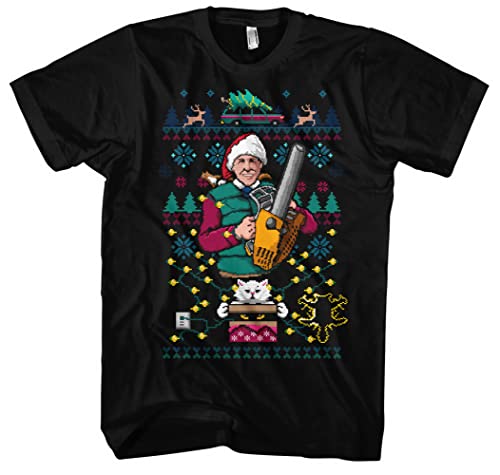 8 Bit Griswold Herren T-Shirt | Schöne Bescherung T-Shirt - Weihnachts Tshirt Herren - Xmas Tshirt | Schwarz (3XL) von Uglyshirt89