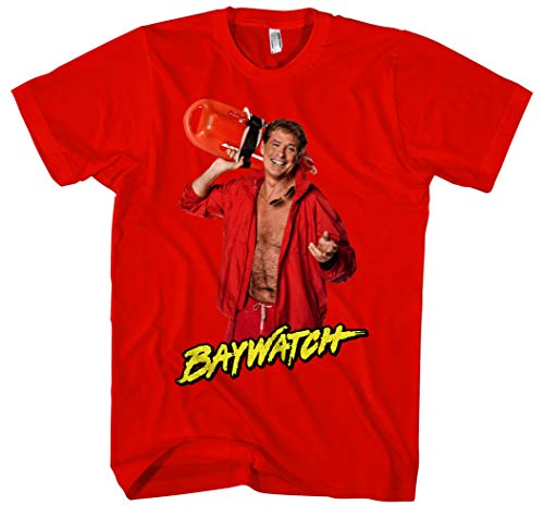 Baywatch Männer und Herren T-Shirt | David Hasselhoff Lifeguard Retro Kult ||| M2 (L, Rot) von Uglyshirt89