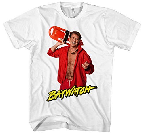 Baywatch Männer und Herren T-Shirt | David Hasselhoff Lifeguard Retro Kult ||| M2 (L, Weiß) von Uglyshirt89