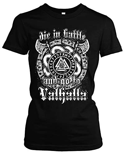 Die in Battle Damen Girlie T-Shirt | Odin Viking Wikinger Wolf Thor Germanen Walhalla (XXL) von Uglyshirt89
