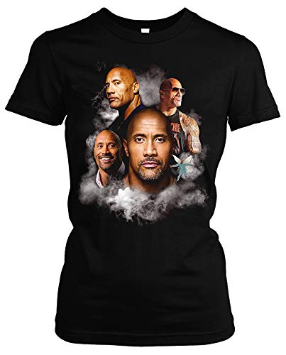 Dwayne Johnson Damen Girlie T-Shirt | Dwayne Johnson Shirt Damen - The Rock Shirt - Skyscraper (Schwarz/Druck: Bunt, XL) von Uglyshirt89