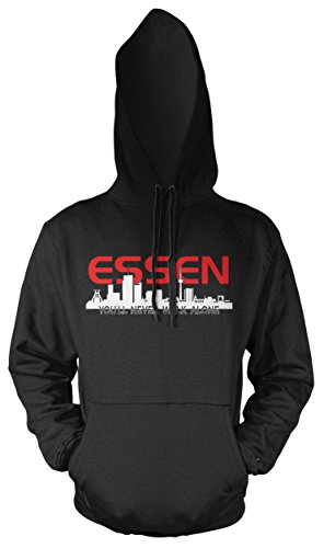 Essen Skyline Männer und Herren Kapuzenpullover | Fussball Ultras Geschenk (S, Schwarz) von Uglyshirt89