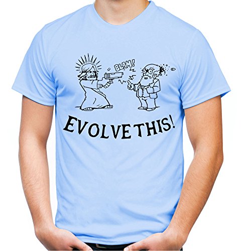 Evolve This Männer und Herren T-Shirt | Evolution Darwin Jesus (M, Skyblau) von Uglyshirt89