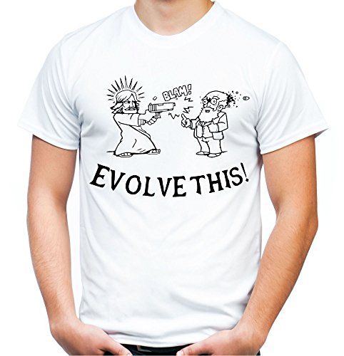 Evolve This Männer und Herren T-Shirt | Evolution Darwin Jesus (M, Weiß) von Uglyshirt89