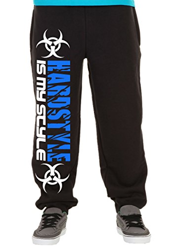 Hardstyle is My Style Männer und Herren Jogginghose | Hardcore Musik Techno Gabber Geschenk | M2 (Schwarz-Druck Blau, L) von Uglyshirt89