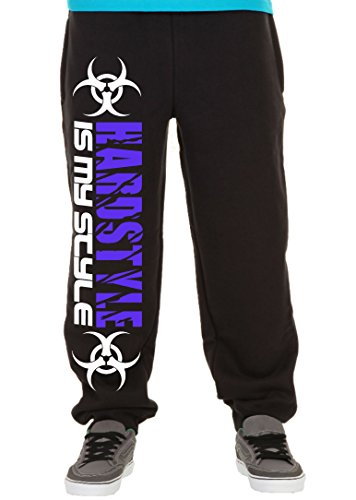 Hardstyle is My Style Männer und Herren Jogginghose | Hardcore Musik Techno Gabber Geschenk | M2 (Schwarz-Druck Lila, S) von Uglyshirt89