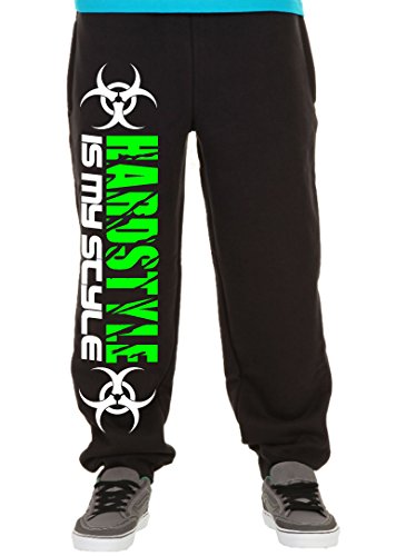 Hardstyle is My Style Männer und Herren Jogginghose | Hardcore Musik Techno Gabber Geschenk | M2 (Schwarz-Druck Neongrün, M) von Uglyshirt89