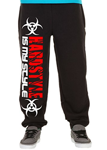 Hardstyle is My Style Männer und Herren Jogginghose | Hardcore Musik Techno Gabber Geschenk | M2 (Schwarz-Druck Rot, S) von Uglyshirt89