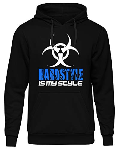 Hardstyle is My Style Männer und Herren Kapuzenpullover | Hardcore Musik Minimal Geschenk | M1 (Schwarz-Blau, XXL) von Uglyshirt89