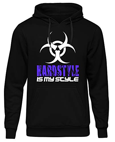 Hardstyle is My Style Männer und Herren Kapuzenpullover | Hardcore Musik Minimal Geschenk | M1 (Schwarz-Lila, M) von Uglyshirt89