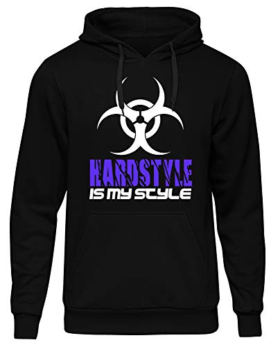 Hardstyle is My Style Männer und Herren Kapuzenpullover | Hardcore Musik Minimal Geschenk | M1 (Schwarz-Lila, XL) von Uglyshirt89