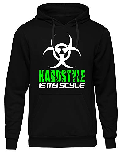 Hardstyle is My Style Männer und Herren Kapuzenpullover | Hardcore Musik Minimal Geschenk | M1 (Schwarz-Neongrün, M) von Uglyshirt89