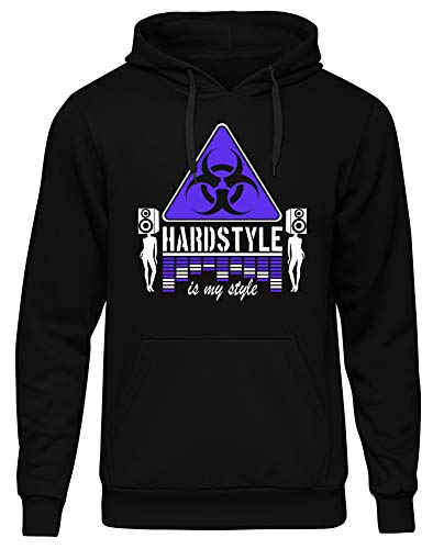 Hardstyle is My Style Männer und Herren Kapuzenpullover | Hardcore Musik Minimal Geschenk | M3 (Schwarz-Druck Lila, XXXL) von Uglyshirt89