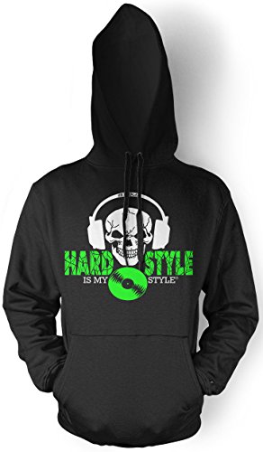 Hardstyle is My Style Männer und Herren Kapuzenpullover | Hardcore Musik Minimal Geschenk | M4 FB (Schwarz- Druck Neongrün, XXL) von Uglyshirt89