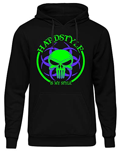 Hardstyle is My Style Männer und Herren Kapuzenpullover | Hardcore Musik Minimal Geschenk | M5 (Schwarz-Druck Neongrün, L) von Uglyshirt89