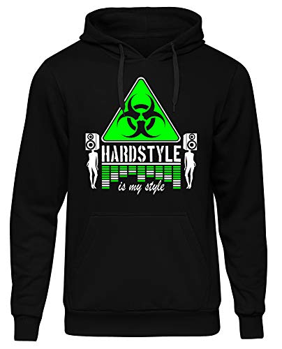 Hardstyle is My Style Männer und Herren Kapuzenpullover | Hardcore Musik Minimal Geschenk | M6 (Schwarz-Druck Neongrün, M) von Uglyshirt89