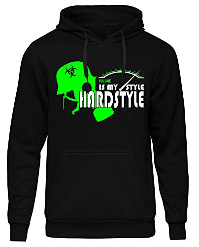 Hardstyle is My Style Männer und Herren Kapuzenpullover | Music Lifestyle Festival Gabba Rave | M9 (Schwarz-Druck Neongrün, XL) von Uglyshirt89