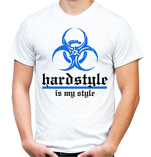 Hardstyle is My Style Männer und Herren T-Shirt | Hardcore Musik Techno Gabber Geschenk | M3 (Weiß-Druck Blau, L) von Uglyshirt89