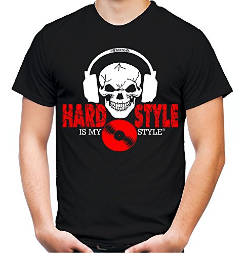 Hardstyle is My Style Männer und Herren T-Shirt | Hardcore Musik Techno Gabber Geschenk | M4 FB (Schwarz-Druck Rot, L) von Uglyshirt89