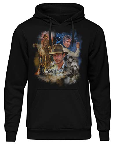 Harrison Ford Männer und Herren Kapuzenpullover | Vintage Indiana Jones Retro Kult (M, Schwarz Druck:Bunt) von Uglyshirt89