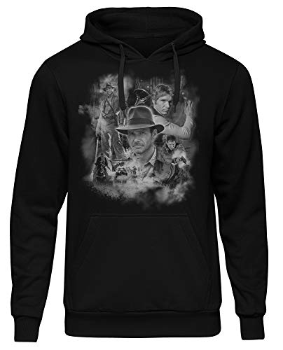 Harrison Ford Männer und Herren Kapuzenpullover | Vintage Indiana Jones Retro Kult (S, Schwarz Druck:Weiß) von Uglyshirt89