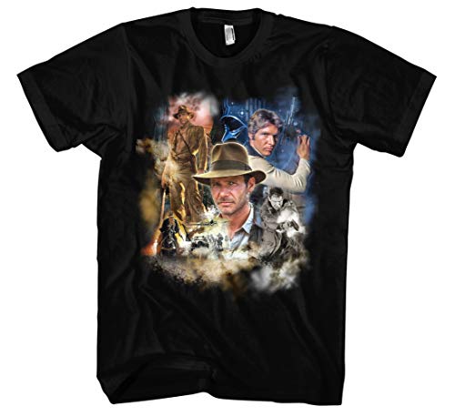 Harrison Ford Männer und Herren T-Shirt | Vintage Indiana Jones Retro Kult (L, Schwarz Druck:Bunt) von Uglyshirt89