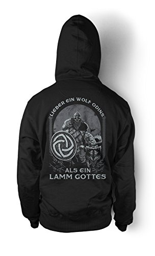 Uglyshirt89 Lieber EIN Wolf Odins als EIN Lamm Gottes Männer und Herren Kapuzenpullover | Odin Wikinger Walhalla Geschenk | M1 FB (Schwarz, L) von Uglyshirt89