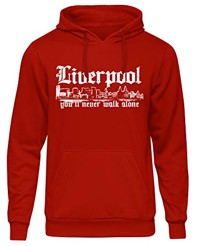 Liverpool Skyline Männer Herren Kapuzenpullover | Stadt Sport Fussball Trikot Ultras | M1 (M, Rot) von Uglyshirt89