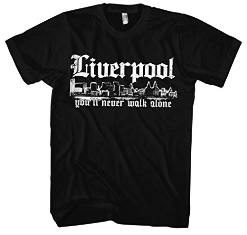 Liverpool Skyline Männer und Herren T-Shirt | Stadt Sport Fussball Trikot Ultras | M1 (4XL, Schwarz) von Uglyshirt89