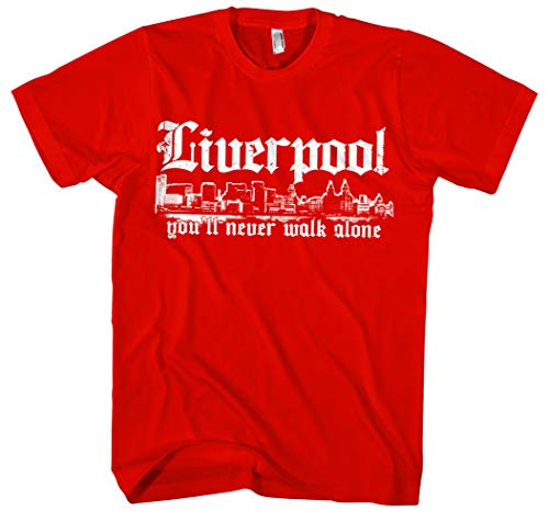 Liverpool Skyline Männer und Herren T-Shirt | Stadt Sport Fussball Trikot Ultras | M1 (L, Rot) von Uglyshirt89