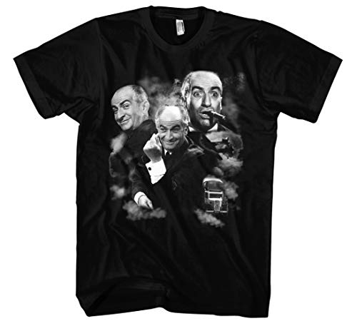 Louis de Funes Männer und Herren T-Shirt | Vintage Balduin Fantomas Retro Kult (L, Schwarz Druck:Weiß) von Uglyshirt89