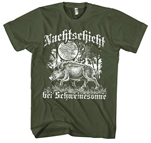 Nachtschicht bei Schweinesonne Männer Herren T-Shirt | Jäger Jagd Förster Wildschwein Waidmannsheil Jagdbekleidung (L, Oliv) von Uglyshirt89