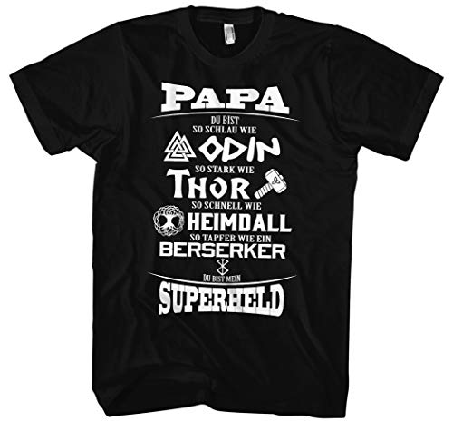 Papa Superheld Wikinger Männer Herren T-Shirt | Held Hero Freundschaft Geburtstagsgeschenk Odin Thor Sleipnir (L, Schwarz) von Uglyshirt89