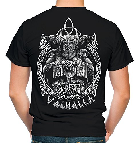 Sieg oder Walhalla Männer und Herren T-Shirt | Odin Wikinger Valhalla Geschenk | M1 FB (XXL, Schwarz) von Uglyshirt89
