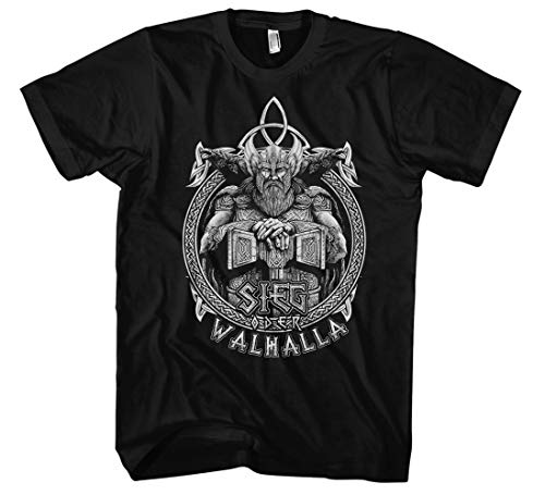 Sieg oder Walhalla Männer und Herren T-Shirt | Odin Wikinger Valhalla Geschenk | M1 Front (XXXXL, Schwarz) von Uglyshirt89