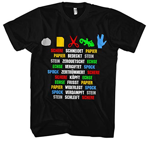 Stein, Papier, Schere, Echse, Spock Männer Herren T-Shirt | Big Bang Theory Bazinga Cooper Spiel Sheldon Fun | M1 (3XL, Druck: Bunt) von Uglyshirt89