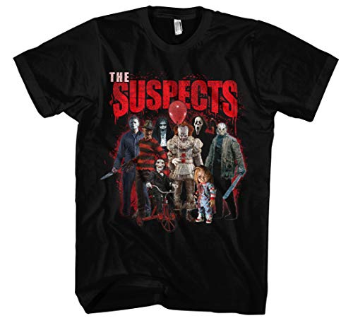 The Suspects Herren T-Shirt | Horror Shirt Herren - Jason Voorhees Tshirt - Halloween - Es Tshirt Pennywise - Michael Myers Tshirt Herren (3XL) von Uglyshirt89