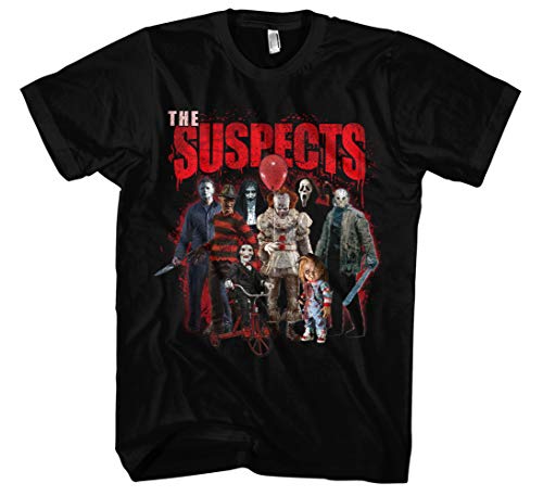 The Suspects Herren T-Shirt | Horror Shirt Herren - Jason Voorhees Tshirt - Halloween - Es Tshirt Pennywise - Michael Myers Tshirt Herren (4XL) von Uglyshirt89