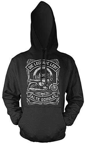 Uglyshirt89 Alte Schule Simson Männer und Herren Kapuzenpullover | Verschiedene Modelle S50 S51 Schwalbe Star Duo Habicht DDR (S, Schwarz Druck: S51) von Uglyshirt89