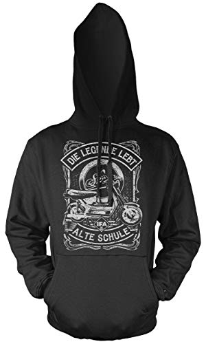 Uglyshirt89 Alte Schule Simson Männer und Herren Kapuzenpullover | Verschiedene Modelle S50 S51 Schwalbe Star Duo Habicht DDR (XXL, Schwarz Druck: SR50) von Uglyshirt89