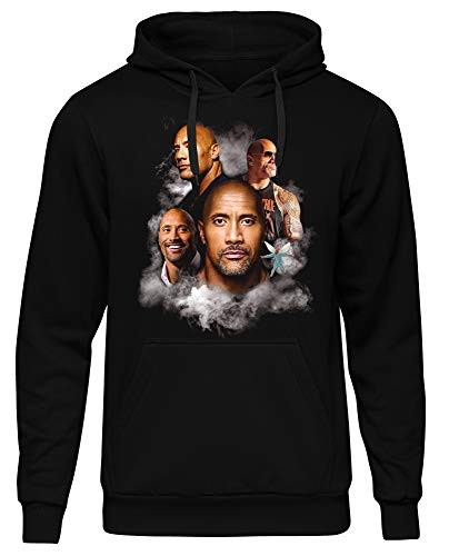 Uglyshirt89 Dwayne Johnson Herren Kapuzenpullover | Dwayne Johnson Hoodie - The Rock Pullover - Skyscraper (Schwarz/Druck: Bunt, L) von Uglyshirt89