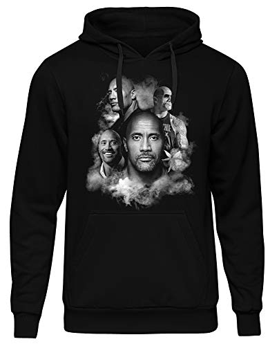 Uglyshirt89 Dwayne Johnson Herren Kapuzenpullover | Dwayne Johnson Hoodie - The Rock Pullover - Skyscraper (Schwarz/Druck: Weiß, 3XL) von Uglyshirt89